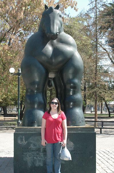 2008 Chile disk 2 362.jpg - 2008 - Santiago, Chile - Stephanie standing in front of Caballo Botero